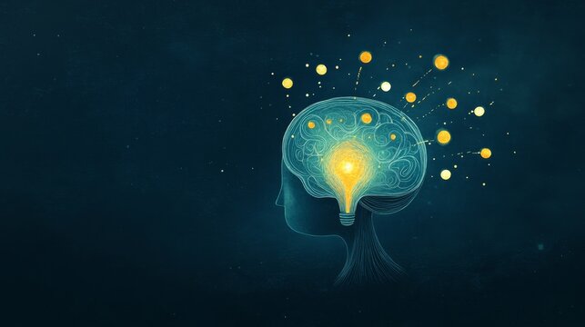 A glowing brain with sparks of light, representing the process of brain transformation and cognitive development.