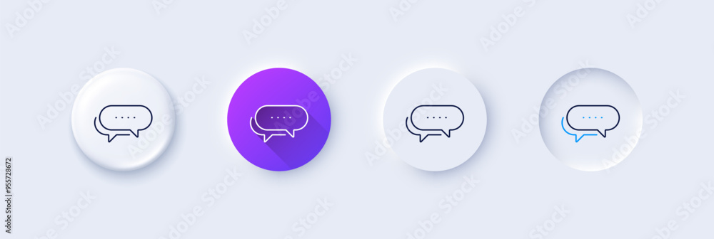 Poster dots message line icon. neumorphic, purple gradient, 3d pin buttons. chat comment sign. speech bubbl