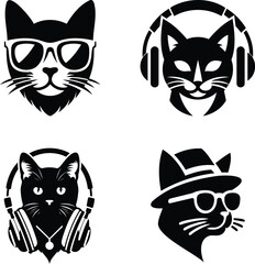  Aegean cat icon, logo silhouette vector illustration isolated on white background,  Domestic animal black and white.