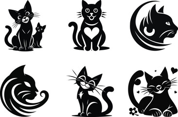  Aegean cat icon, logo silhouette vector illustration isolated on white background,  Domestic animal black and white.