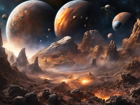 collision of planets, an unthinkable vision of a planetary catastrophe, alien planets in an intriguing and brutal vision