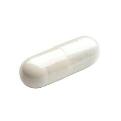 A single white capsule pill isolated on a white background.
