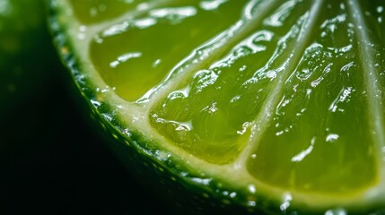 Green lime slice. Macro fruit photo