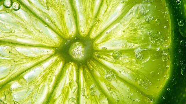 Green lime slice. Macro fruit photo