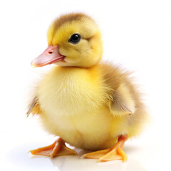 Fototapeta premium duckling on whitebird, chicken, chick, animal, duckling, isolated, baby, duck, yellow, small, white, young, easter, poultry, fluffy, farm, beak, little, cute, newborn, animals, funny, pet, adorable, f
