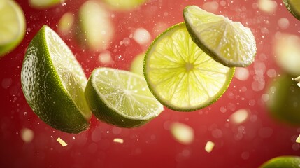 Green Lime Wedges on Bright Red