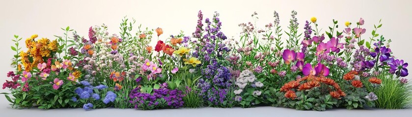 Obraz premium Organic flower garden, vibrant blooms in full array, 3D illustration