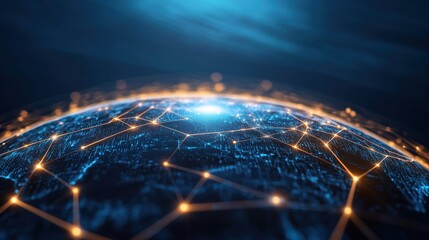 Glowing connections on a digital globe, showing global networking and modern technology. Suited for themes on innovation, data exchange, and digital connectivity.