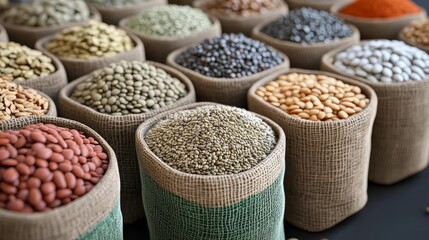 Organic seeds, packed in ecofriendly pouches, 3D illustration
