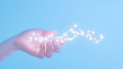 Hand holding a glowing digital network, symbolizing technology, innovation, and future connectivity.