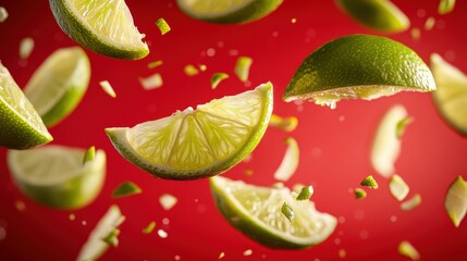Naklejka premium Citrus Lime Slices in Vibrant Setting