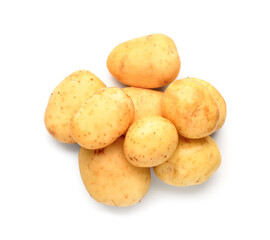 Heap of raw baby potatoes on white background