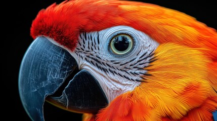 Fototapeta premium vivid closeup of exotic macaw parrot stunning array of tropical colors vibrant blues reds and yellows hyperrealistic aigenerated detail of feathers and expressive eye