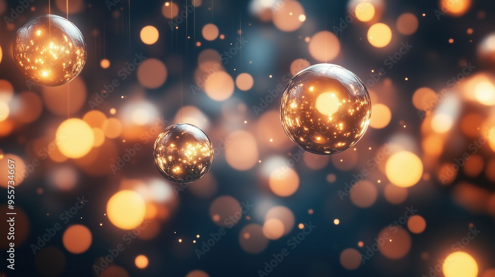 Poster a bunch of shiny gold balls are floating in the air, creating a sparkling and festive atmosphere. th