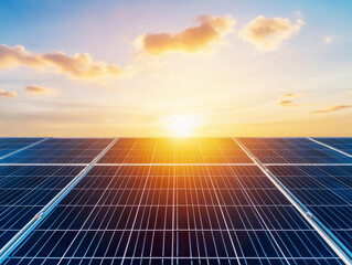 Solar farm at sunrise, with a graph showing rising solar adoption rates in the background, solar panel, rise, graph, morning light, renewable trends