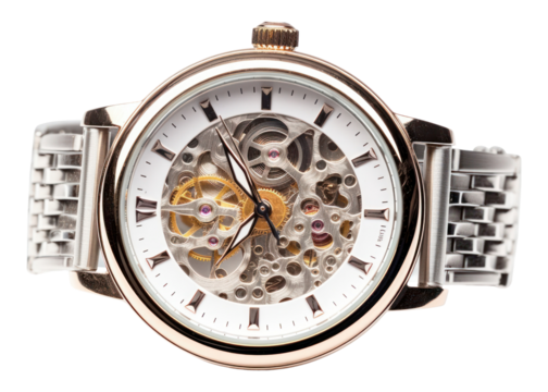 PNG Elegant wristwatch white background clockworks equipment.