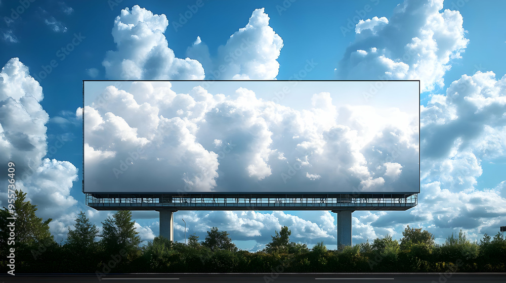 Poster a large billboard displaying a sky filled with clouds.