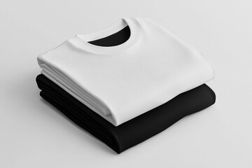 Black and White Folded Blank T-Shirts Mockup, Stack of Two Square Pullovers - Clothing Design - Retail