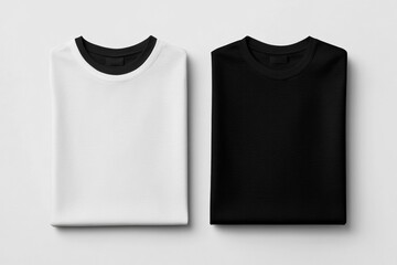 Black and White Folded Blank T-Shirts Mockup, Stack of Two Square Pullovers - Clothing Design - Retail