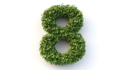 Photorealistic Number "8" Formed from Lush Greenery, Representing Growth and Vitality, Isolated on a White Background, Perfect for Eco-Friendly and Nature-Inspired Designs