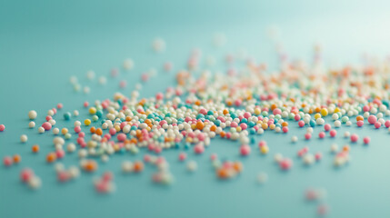 colorful sprinkles scattered across an isolated muted aqua marine background