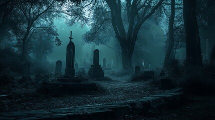 creepy dark graveyard