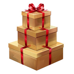 Naklejka premium Stack of Gold Gift Boxes with Red Ribbon