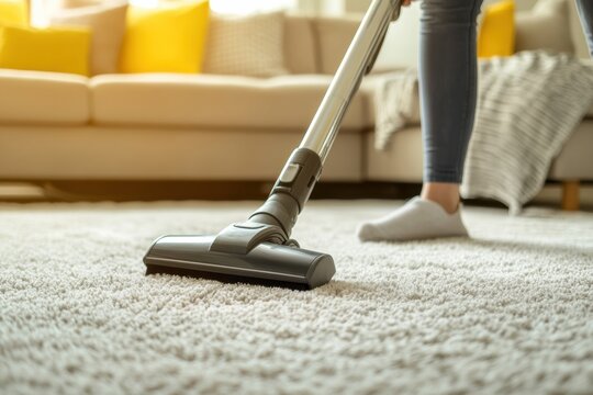 Person cleaning floor with vacuum cleaner