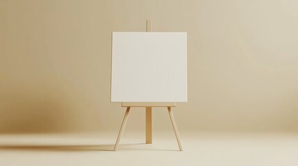 Blank Canvas on Wooden Easel Against a Beige Background