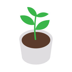 Simple plant in pot flat design illustration, indoor house plant home decor, potted flower plant clip art, isolated on white background