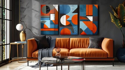 Abstract Geometric Artwork in a Modern Living Room Interior