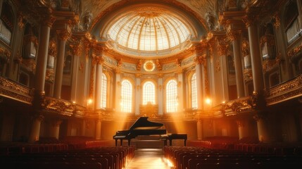 Obraz premium A Grand Piano in a Golden Hall