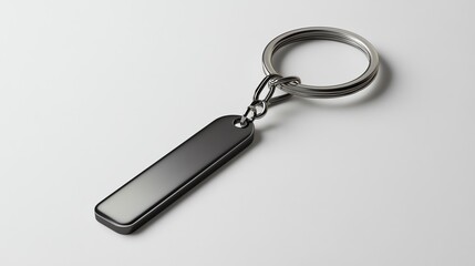 Black Rectangular Keychain with Metal Ring and Chain