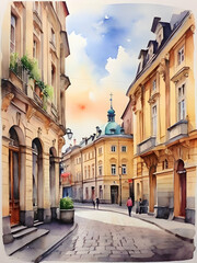 Fototapeta premium Lviv city Ukraine watercolor art