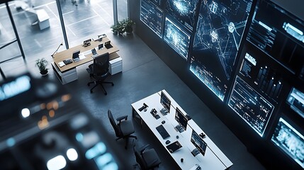 Modern Tech Office with Data Visualizations