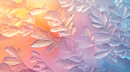 Abstract Iridescent Frost Pattern with Hues of Pink, Orange, and Blue