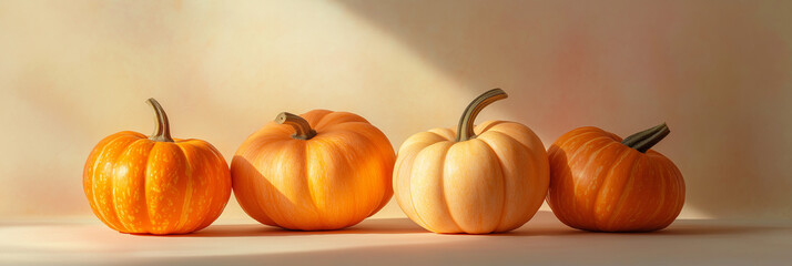 small and medium-sized pumpkins with smooth and slightly rough textures against an isolated opalescent effect background