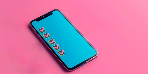 Fototapeta premium A phone with a pink background and a blue screen with a checklist