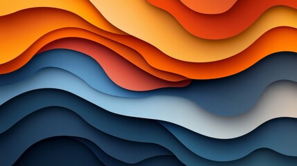 Abstract Wavy Layers of Orange, Red, and Blue Colors