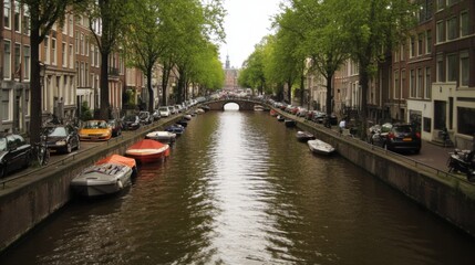 Fototapeta premium Tranquil Canal Scene in Amsterdam