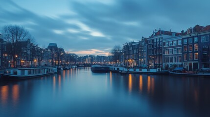 Fototapeta premium Serene Amsterdam Canal at Dusk