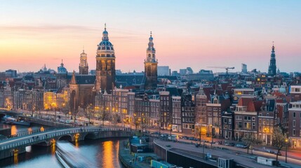 Scenic Cityscape of Amsterdam at Sunset
