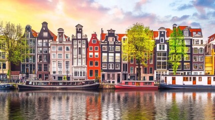 Scenic Amsterdam Canals at Sunset