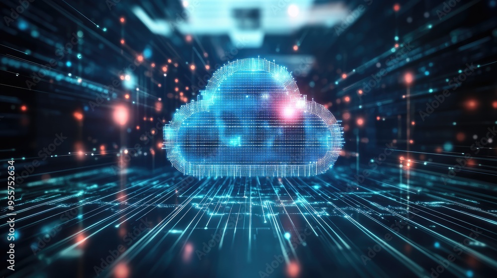 Aufkleber futuristic cloud computing concept with digital data connections
