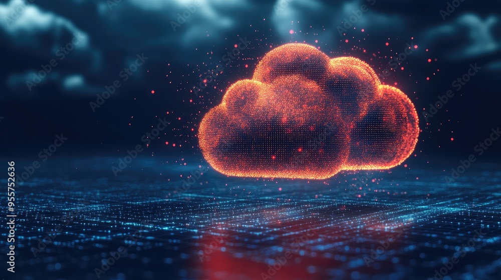 Poster futuristic cloud computing concept with digital data connections