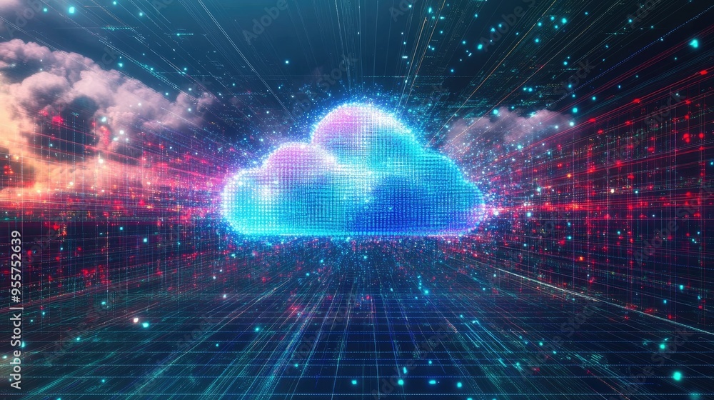 Aufkleber futuristic cloud computing concept with digital data connections