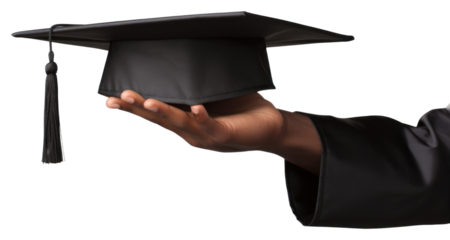 PNG Hand holding graduation hat adult intelligence achievement.