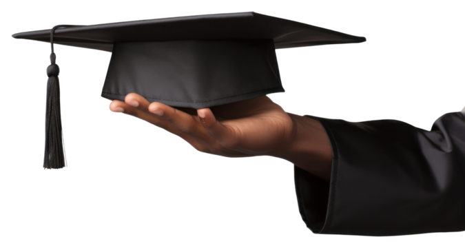 PNG Hand holding graduation hat adult intelligence achievement.