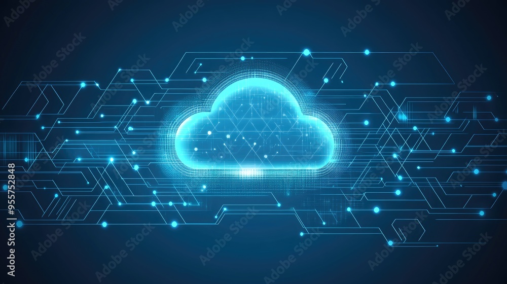 Poster futuristic cloud computing concept with digital data connections