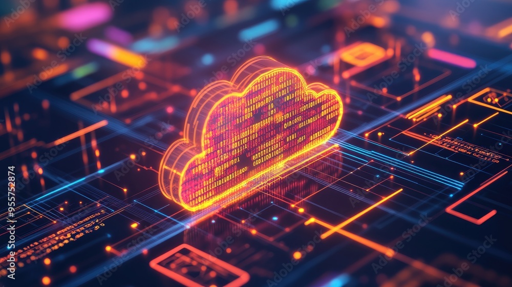 Poster futuristic cloud computing concept with digital data connections